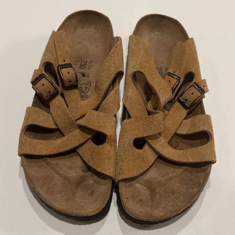 Birkenstock Tan Suede Cross-Strap Sandals